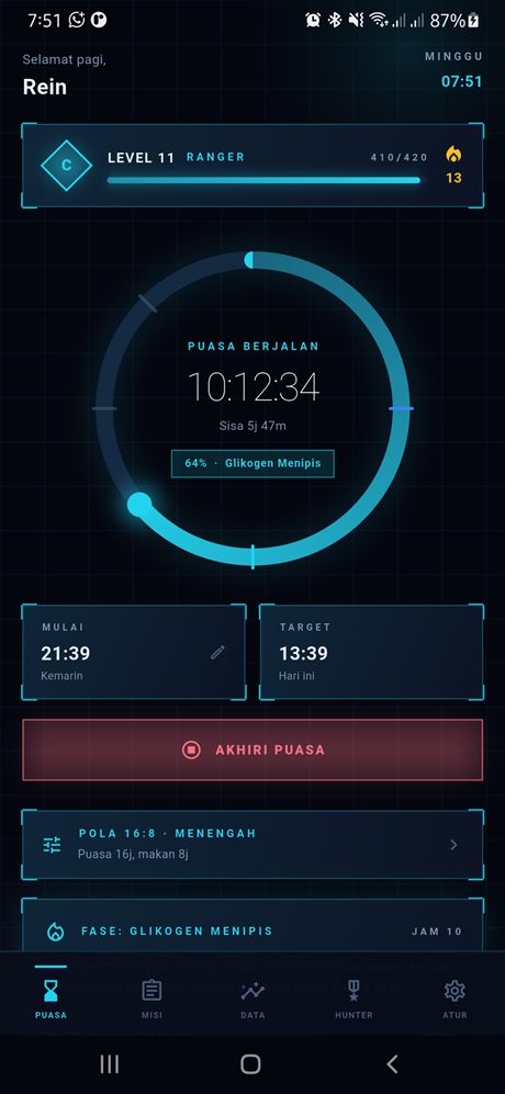 Timer puasa dengan fase metabolik